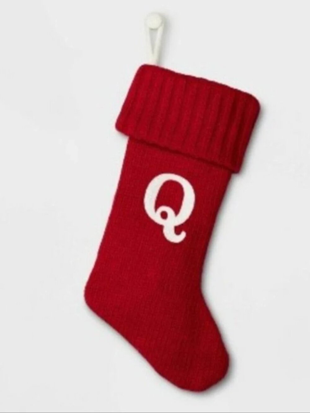 Wondershop 17" Red Knit Stocking with White Monogram Q New